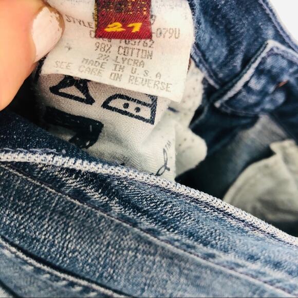 7FAM For All Mankind Crop Wide Leg Mid Rise Medium Blue Wash Dojo Denim Jeans 27 - Picture 6 of 8